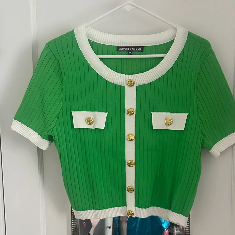 Almost Famous Green and White Button Down Kids Shirt_2